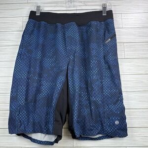 Lululemon Athletica Men's T.H.E. Shorts Sz S Blue/Black Soft Waist Zipper Pocket